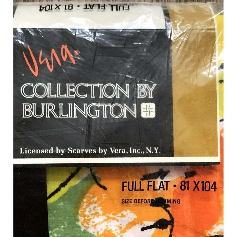 Vtg Vera Neumann by Burlington Full Flat Sheet Tulip Dreams Yellow Orang NOS 70s